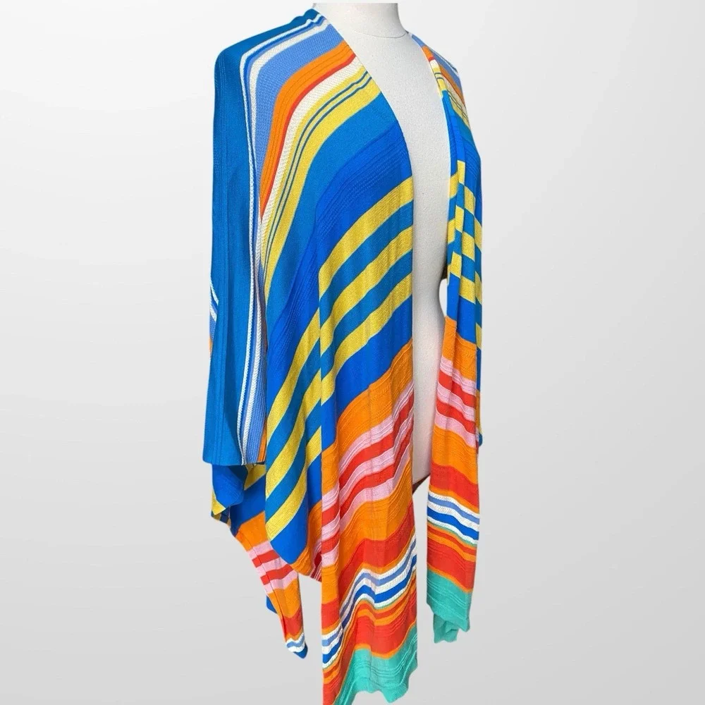 LRL Ralph Lauren Womens Size L‎ / XL Open Front Wrap Shawl Cotton Striped VTG